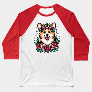 Flower Corgi Baseball T-Shirt